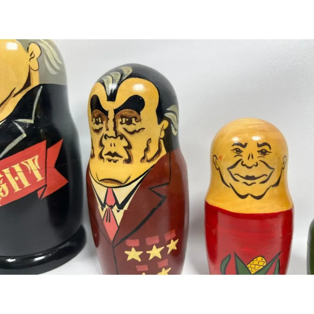 RUSSIAN NESTING DOLLS Wooden Hand Paint Gorbachev Matryoshka Yeltsin USSR Soviet
